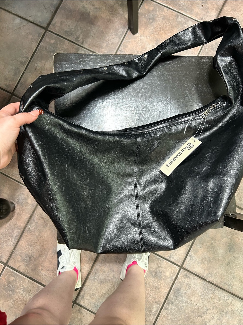 NBDUNIA Paris Black Leather Hobo Bag